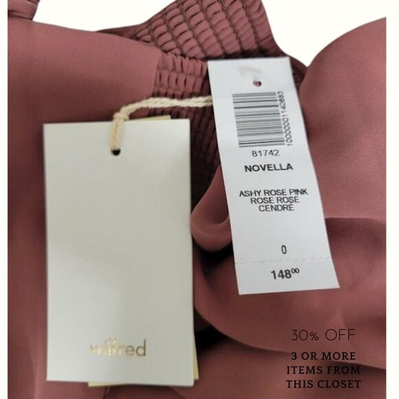 NWT Wilfred Novella Puff-Sleeve Mini Dress With Slit in Ashy Rose Pink - Picture 6 of 7